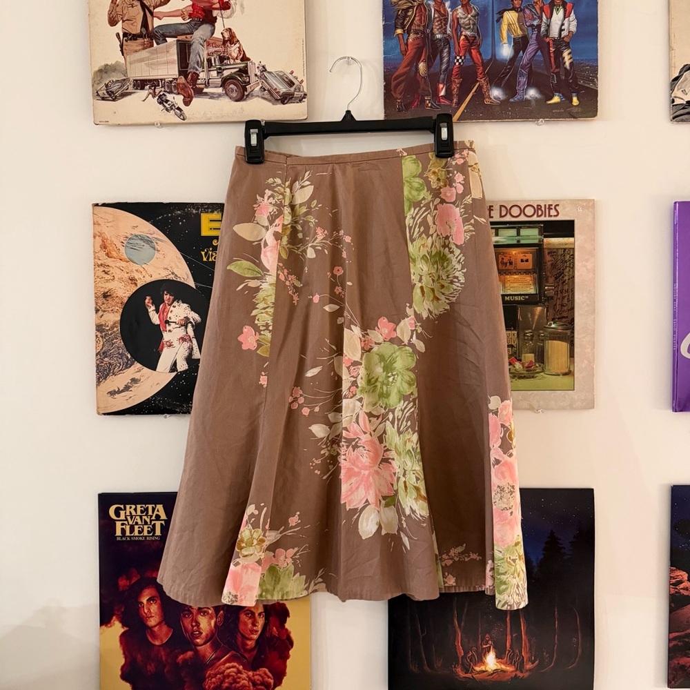 Liz Claiborne Floral A-Line Skirt - Brown and Pink